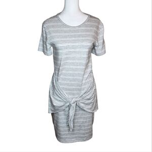 Theory Dakui Persina Gray Striped Tie Front Dress Size Small